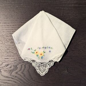 Embroidered Handkerchief with Lace Trim